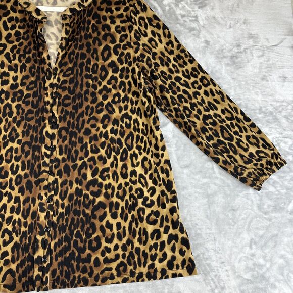 Jones New York Signature Button Up Blouse Women's Large Leopard Black Tan (0774) - Picture 3 of 8